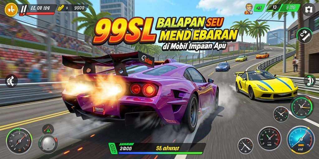 Gameplay 99SL yang mendebarkan dengan balapan mobil di lintasan seru.