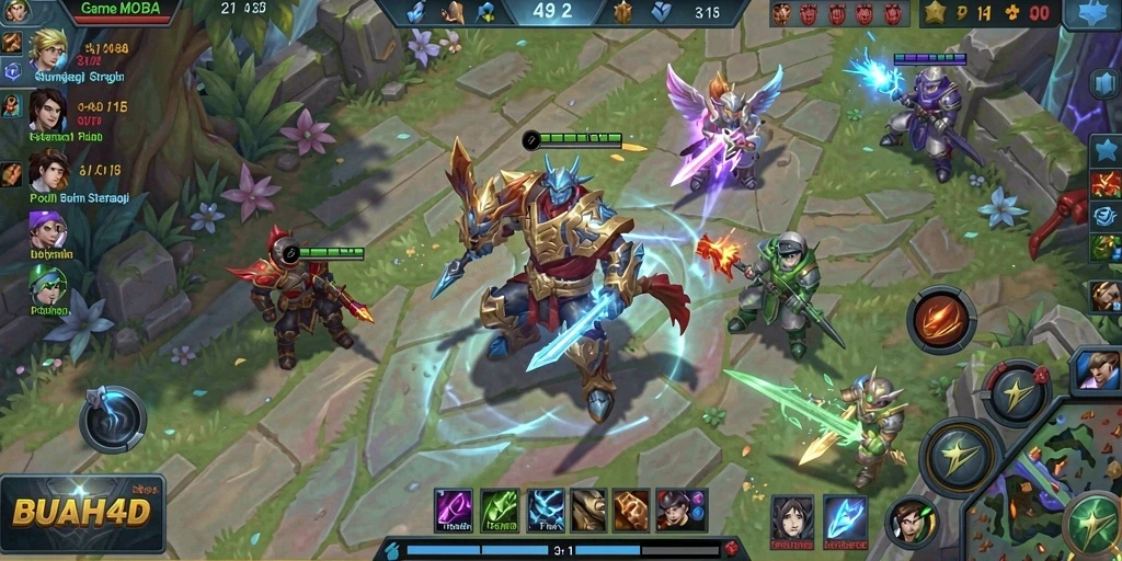 Tampilan gameplay seru di BUAH4D saat bertempur di arena MOBA.