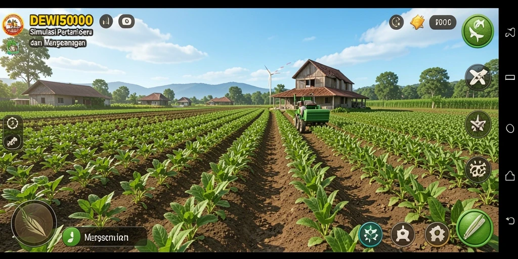 Screenshot gameplay DEWI5000 menampilkan petani yang bekerja di ladang.