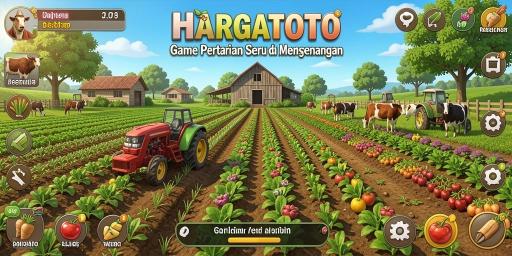 Screenshot gameplay HARGATOTO menampilkan aktivitas bertani yang seru.