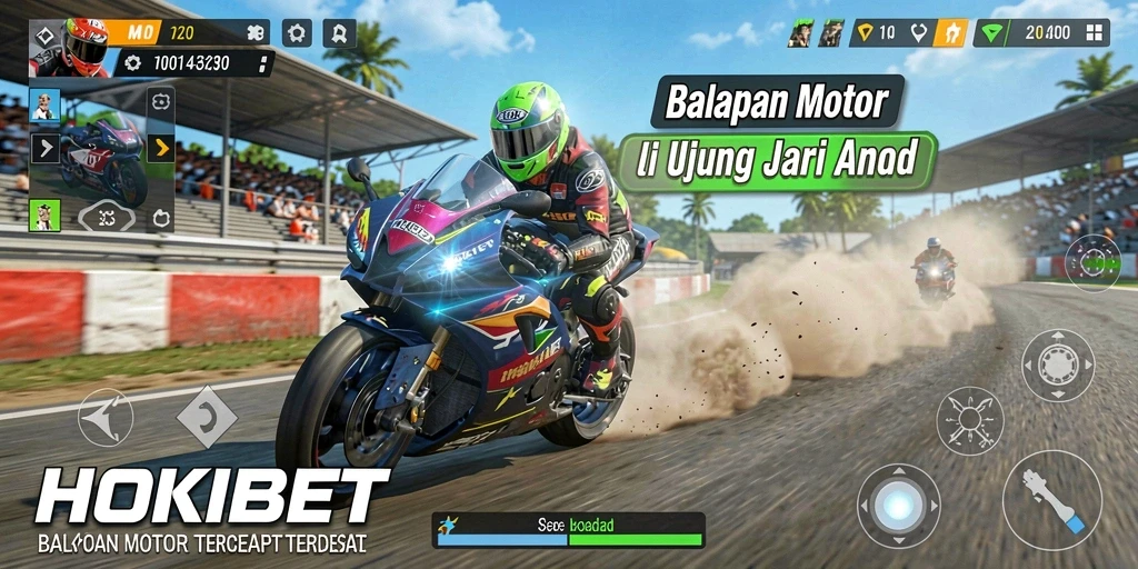 Tangkapan layar HOKIBET menampilkan aksi balapan motor yang mendebarkan.