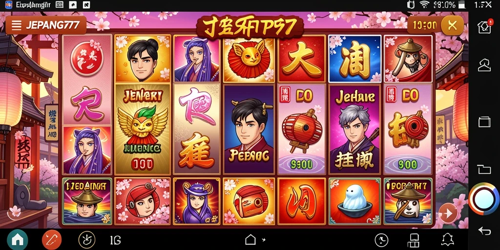 Tampilan gameplay JEPANG77 dengan simbol-simbol menarik dan fitur bonus.
