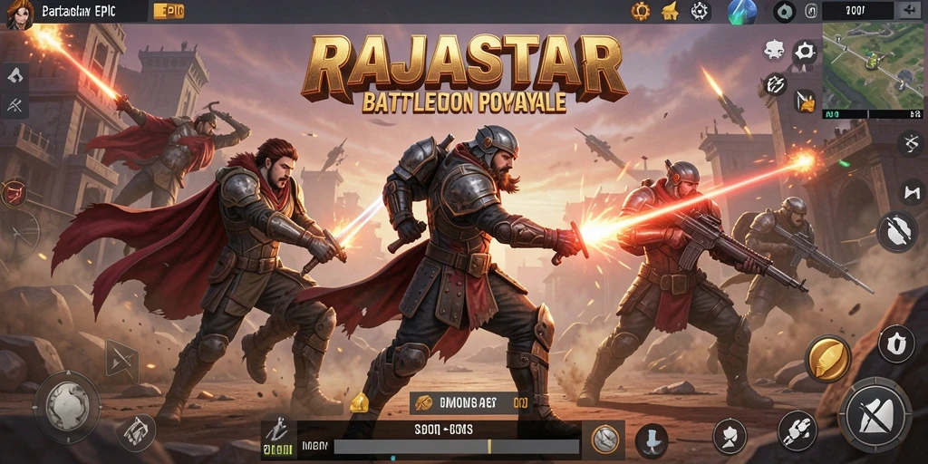 Tampilan aksi seru dalam gameplay RAJASTAR di arena Battle Royale.