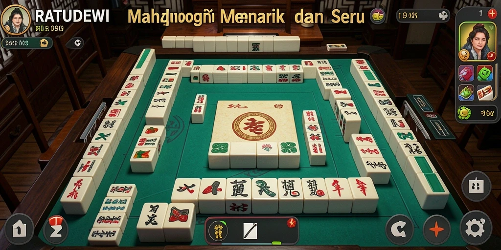 Menampilkan gameplay menarik dari RATUDEWI dengan ubin Mahjong.