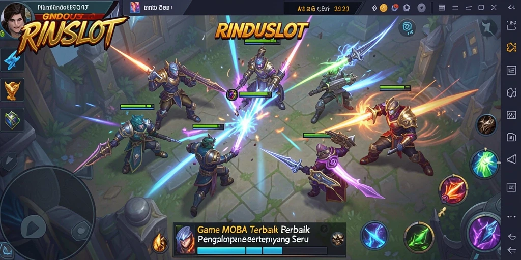 Tampilan gameplay seru RINDUSLOT dalam pertarungan tim.