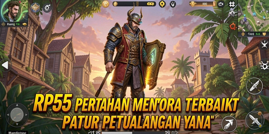 Tangkapan layar gameplay RP55 menampilkan aksi menara pertahanan yang seru.