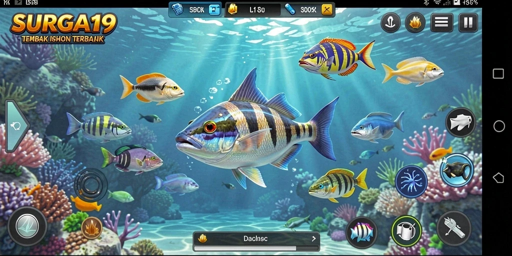 Tampilan gameplay SURGA19 dengan aksi tembak ikan yang seru.