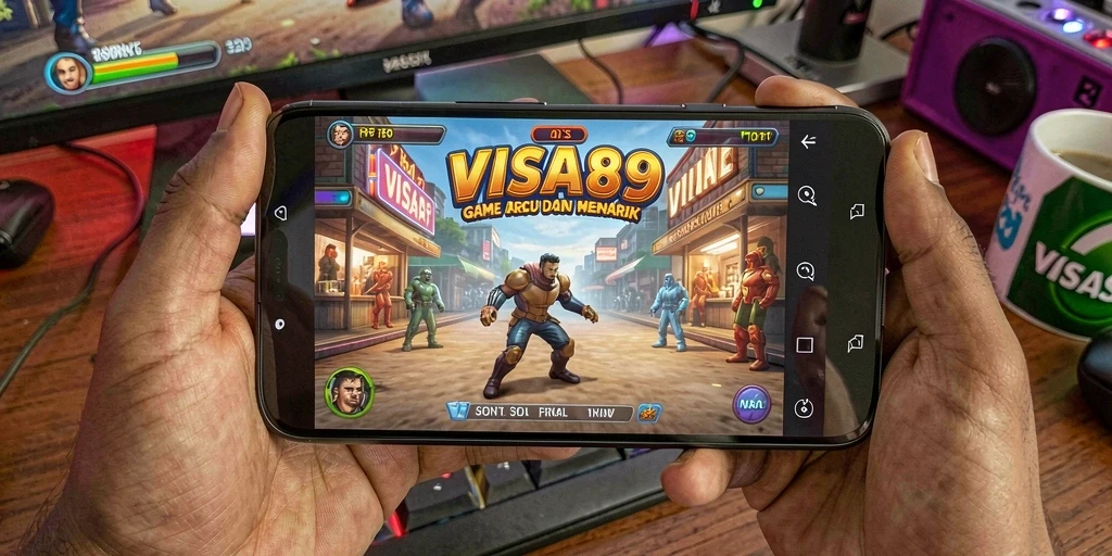 Screenshot utama VISA89 menunjukkan gameplay Arcade yang intens dan penuh aksi.